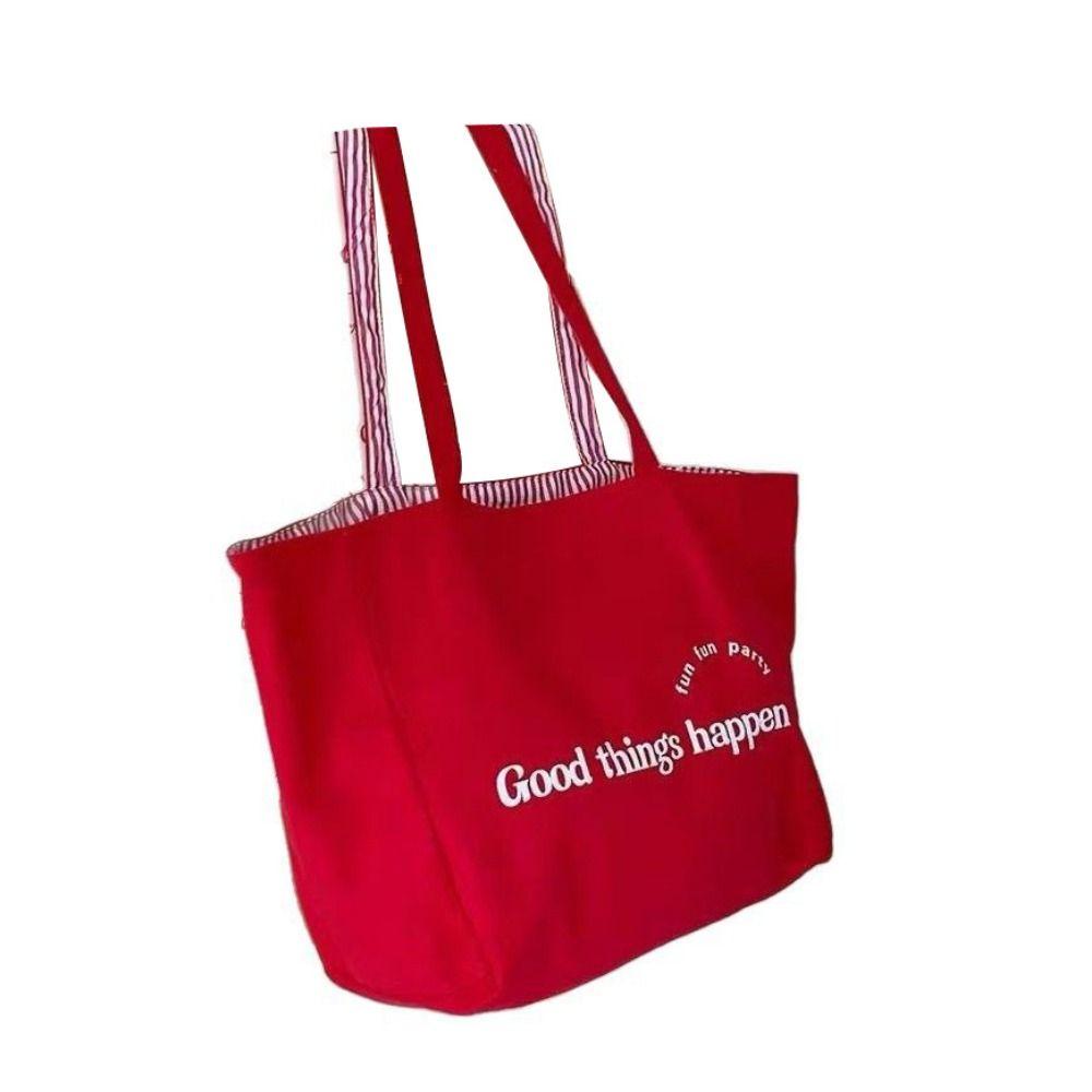 Double-sided Canvas Shoulder Bags Available Striped Letter Shoulder Bag Student Life