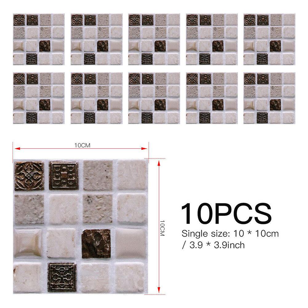 10 шт. Наклейка на стену Глянцевая пленка Мозаика Креативные наклейки на плитку Декоративные 10*10см Ванная комната Кухня Дом Наклейка на стену Самоклеящаяся