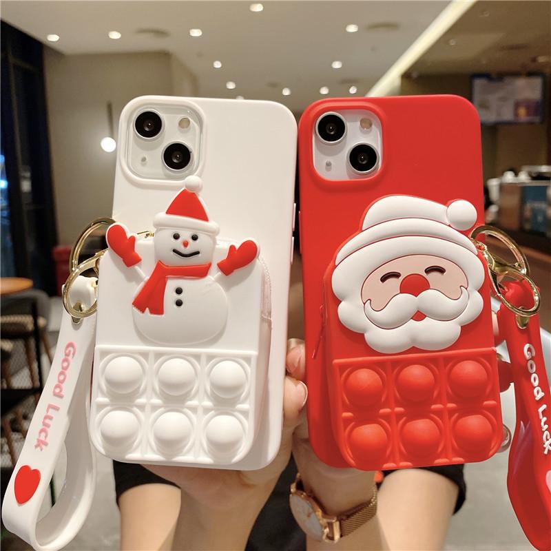 Для Силикона 3D Милый Ручной Ремешок Кошелек Сумка для Ключей для iPhone 18 17 16 15 14 13Pro Max Xr Xs Пузырь Игровой Чехол Рождественский Чехол для Телефона