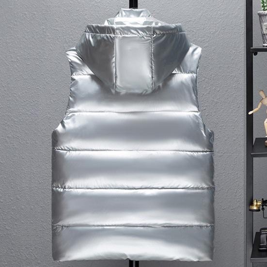 Мужской жилет, пальто с воротником-стойкой, с капюшоном, без рукавов, застежка-молния, зимний жилет, верхняя одежда с карманами, однотонный цвет