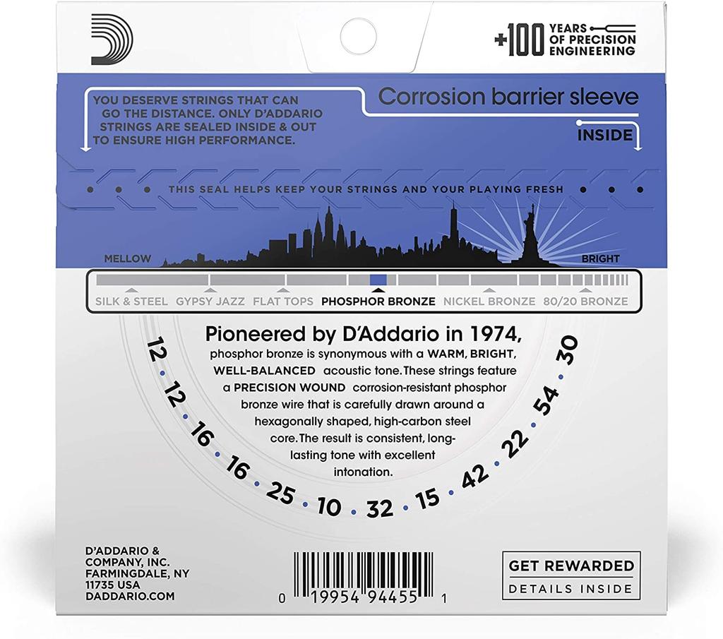 Акустическая гитара Фосфорная Средняя EJ37 Струны D'Addario, Бронза, Верх/Тяжелый Низ, 12-струнная, .012-.054
