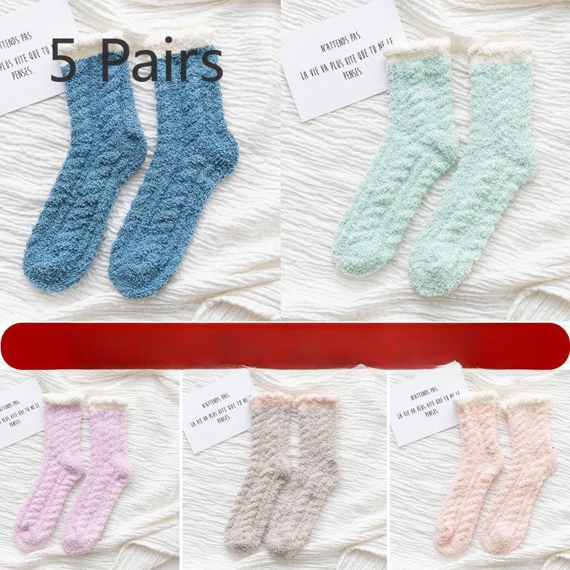 5 Pairs of Female Autumn and Winter Add Velvet and Thick Warm Home Floor Sleep In The Tube Moon Socks