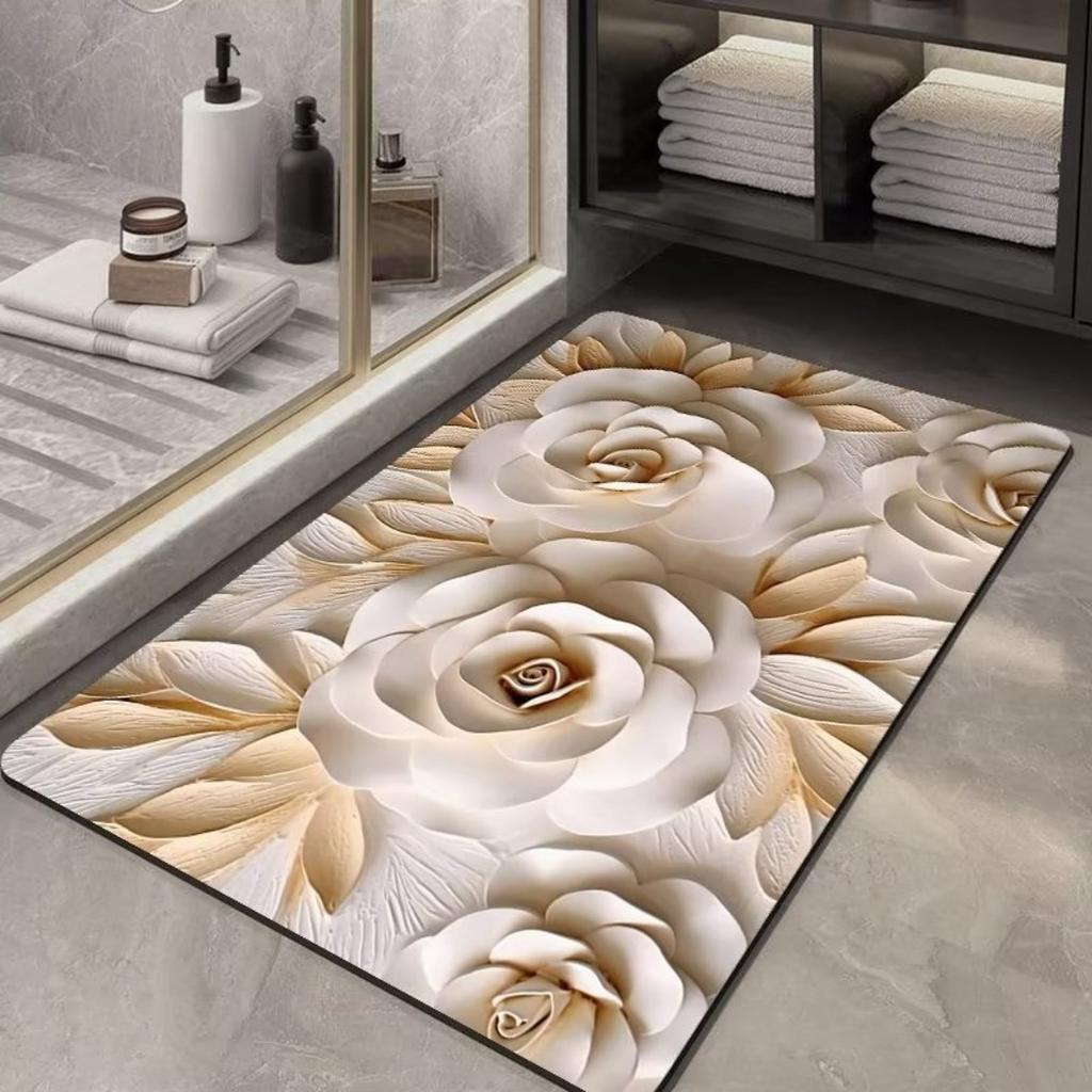 Diatom Printing Bathroom Thickening Mat Bath Non-slip Carpets In Wash Basin Bathtub Side Floor Rug Shower Room Doormat Memory Foam 3D Pad