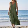 Women Casual Summer Solid Color Tank Sleeveless Dress Hollow Out Loose Beach Dress