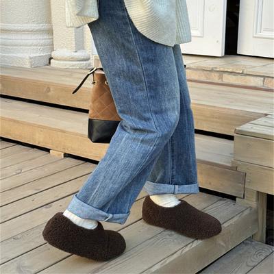 Баотоу Мао Мао Тапочки Обувь Женская 2025 Осень и Зима Новая Мода Универсальные Флис Теплые Хлопковые Туфли Женские