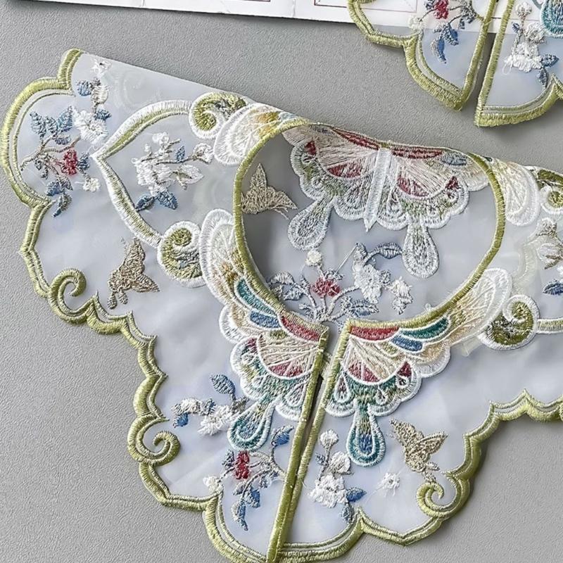 Китайский вышитый ложный воротник с жемчугом и цветочным узором для девочки, декоративный элемент для китайского древнего / выпускного костюма