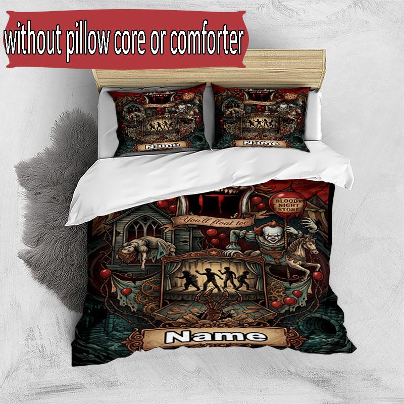 3pcs Duvet Cover Set (1*Duvet Cover + 2*Pillowcase, Without Core), Custom Name Horror Theme Chucky Pattern Bedding Set, Home Bedroom Decor Gift