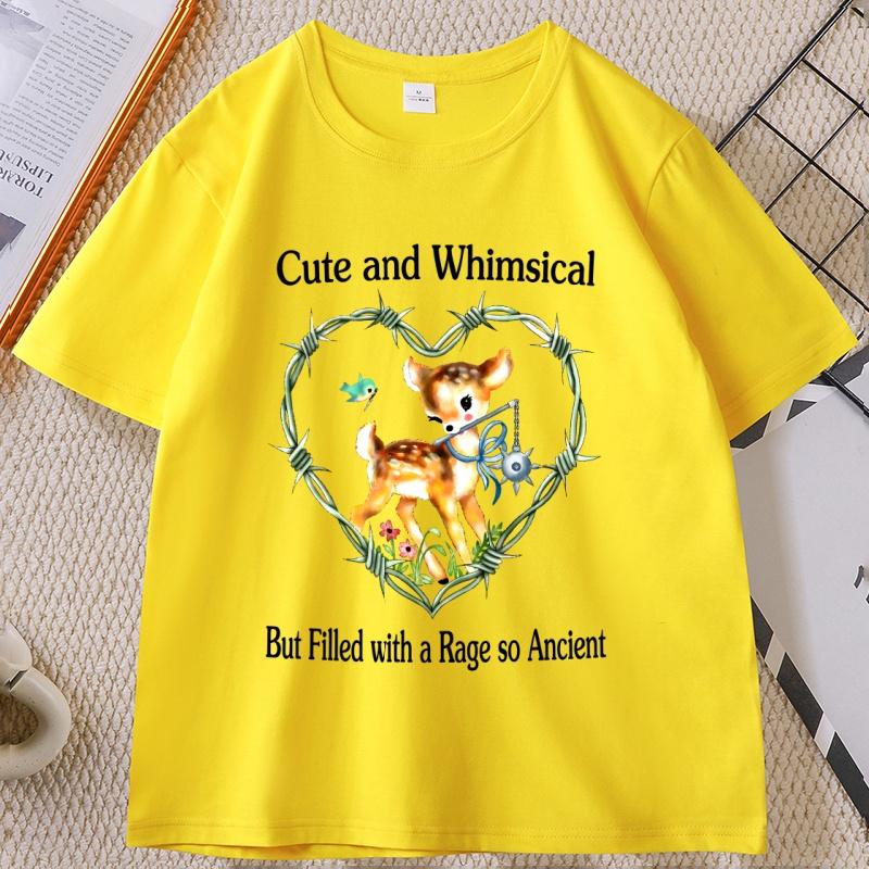 Cute and Whimsical Deer Tshirt Cotton Short Sleeve Tshirt Summer Roun Dneck Base T Shirt for Unisex WOMEN Comfortable Clothing