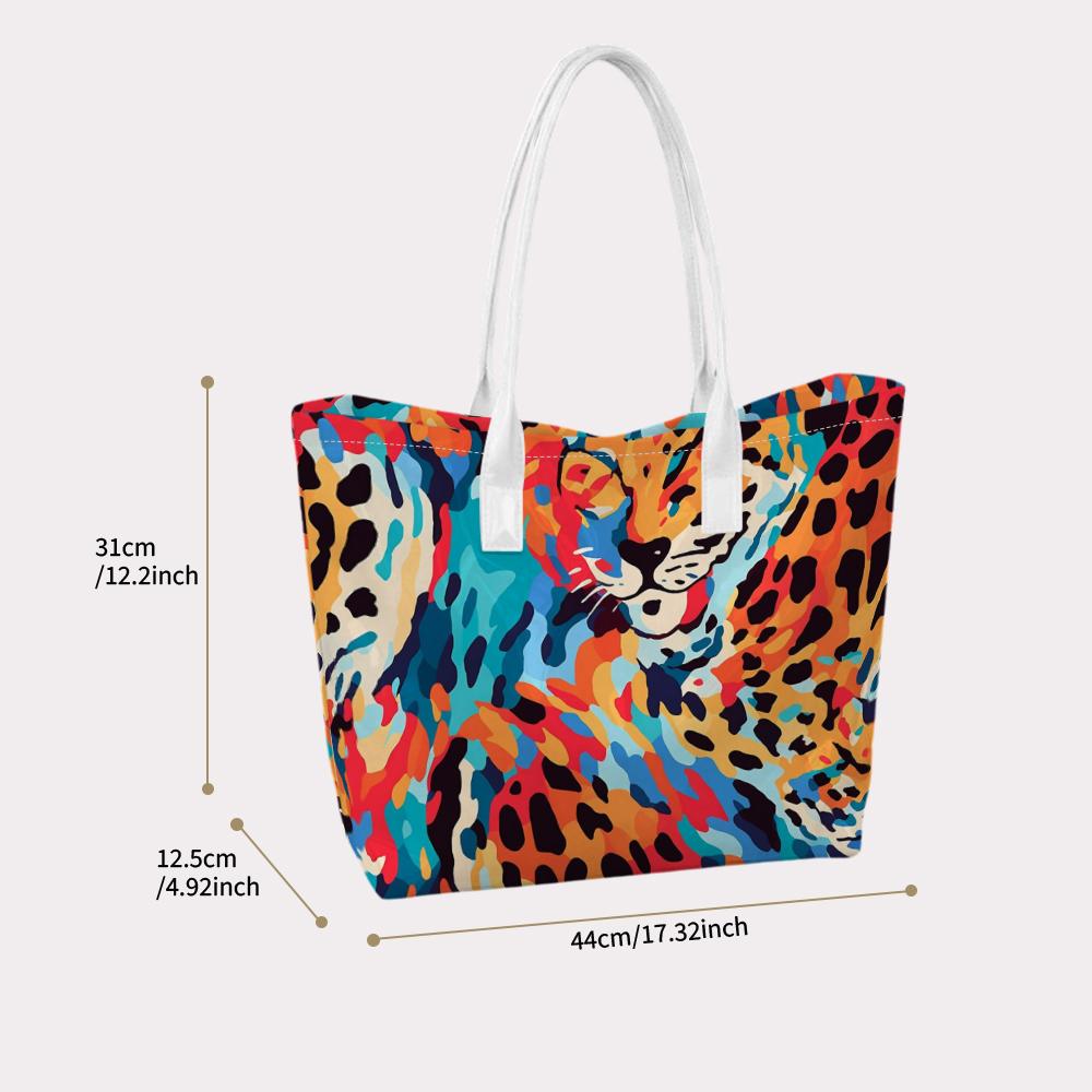 Colorful Leopard Print Tote Bag Large Capacity Daily Carry Shoulder Handbag