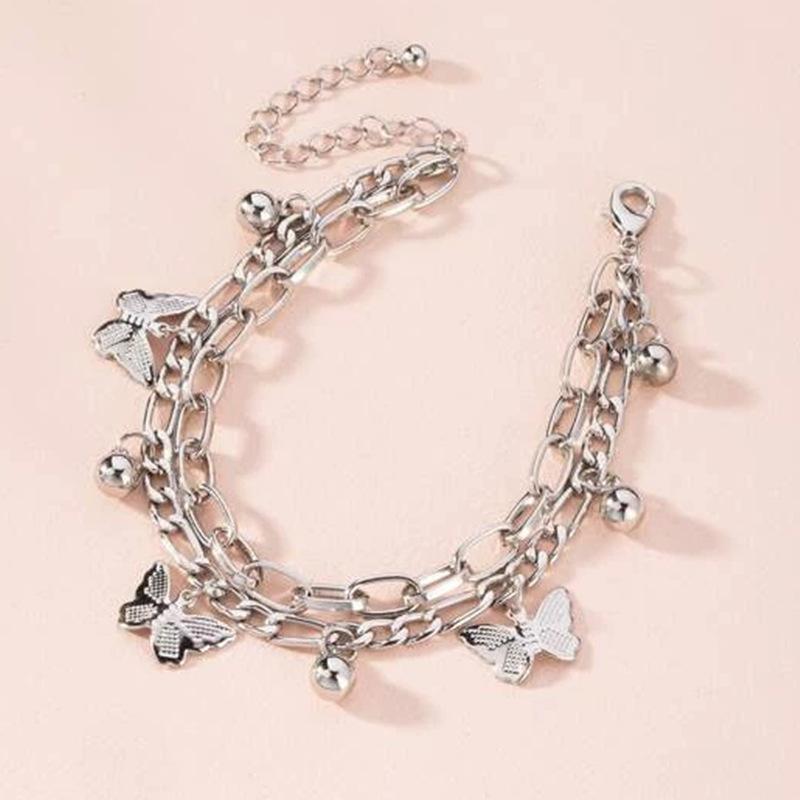 Butterfly Bracelet Woman Layered Girl Bracelets Tassel Clavicle Chain Lady Party European Zinc Alloy Collares Tous Woman