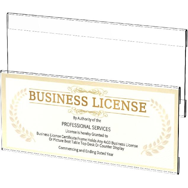 Business License Frame 2pcs, 4x10 Acrylic Business Certificate Holder for Wall with Tape No Drilling, License Holder for Cosmetology Salon Barber