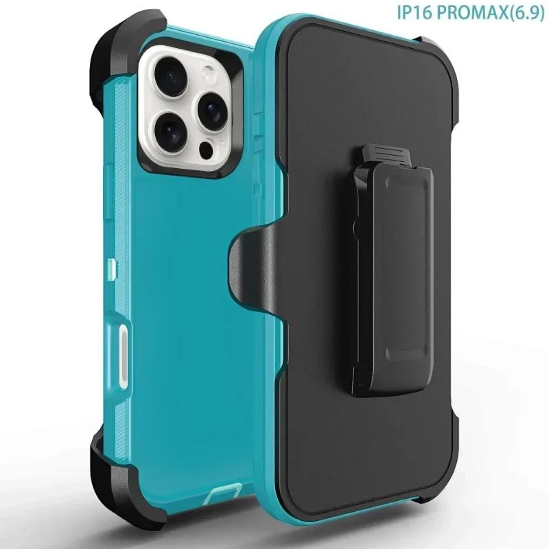 3-в-1 Защитный военный бронированный чехол для iPhone 17 Pro Max Air 16E 15 14 Plus 13 12 11 Ott Box Противоударный чехол с защитой от падений Клипса для ремня