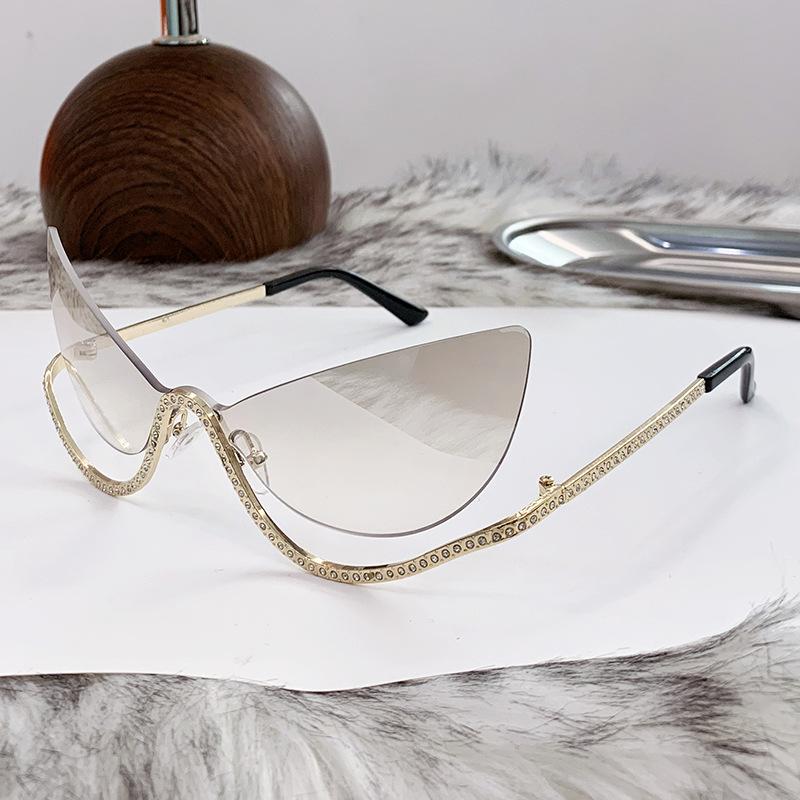 Уникальные безободковые солнцезащитные очки «кошачий глаз» для женщин, модный бренд, бриллиантовые очки-бабочки, женские трендовые роскошные большие солнцезащитные очки