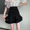 Irregular Ruffles Short Skirts Woman Korean Fashion High Wiast Mini Skirt for Women Black White Pink Fishtail Skirts