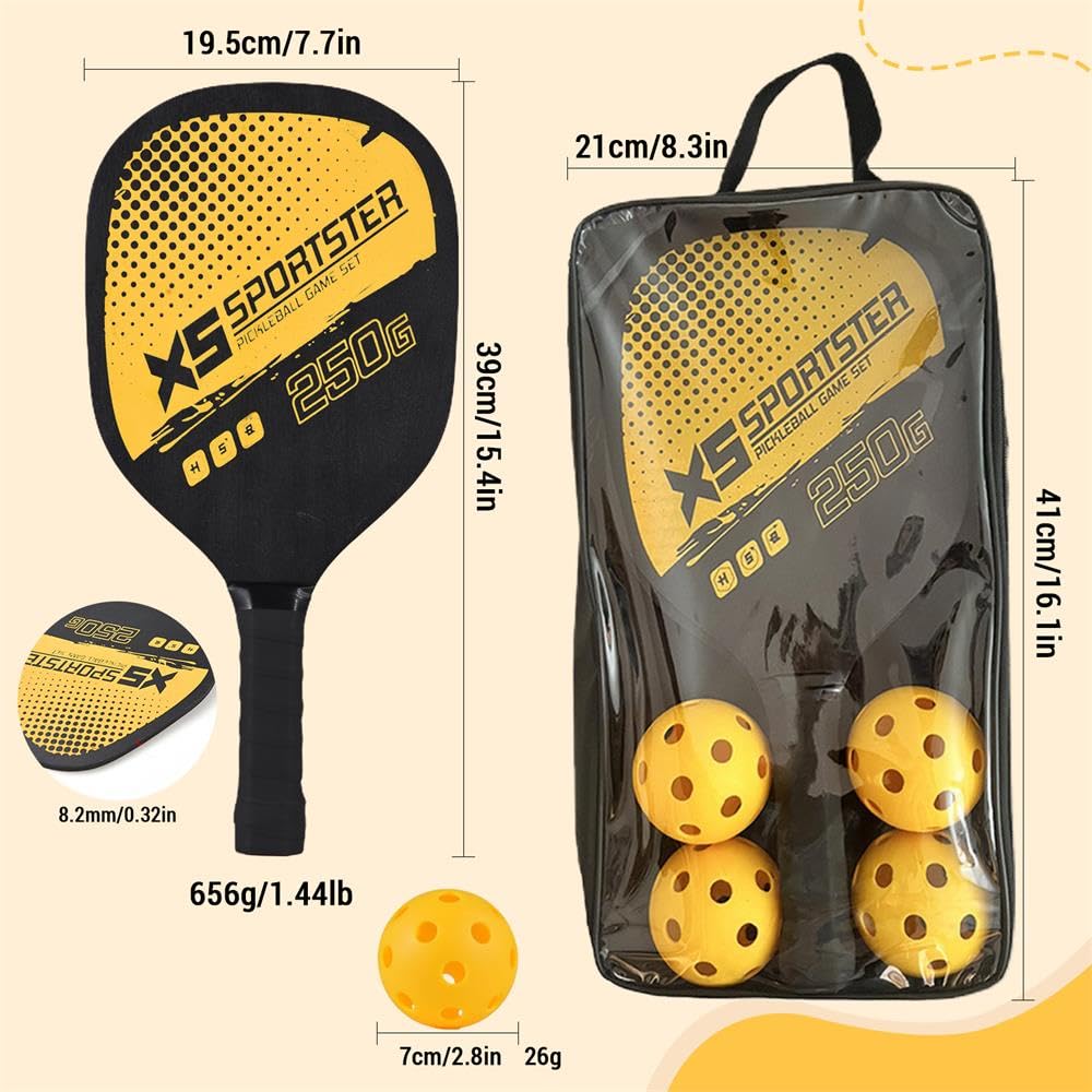 Набор ракеток для пиклбола, 2 ракетки и 4 мяча