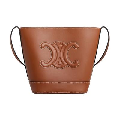 Кожаная сумка-ведро Triomphe Classic с тиснением, гладкая коровья кожа, женская сумка, коричневая, 198243DU3-04LU