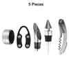 5 Pieces Bottle-Shaped Case With Drip Ring, Foil Cutter, Wine Pourer and Stopper Wine Opener Accessories Set Stainless Steel