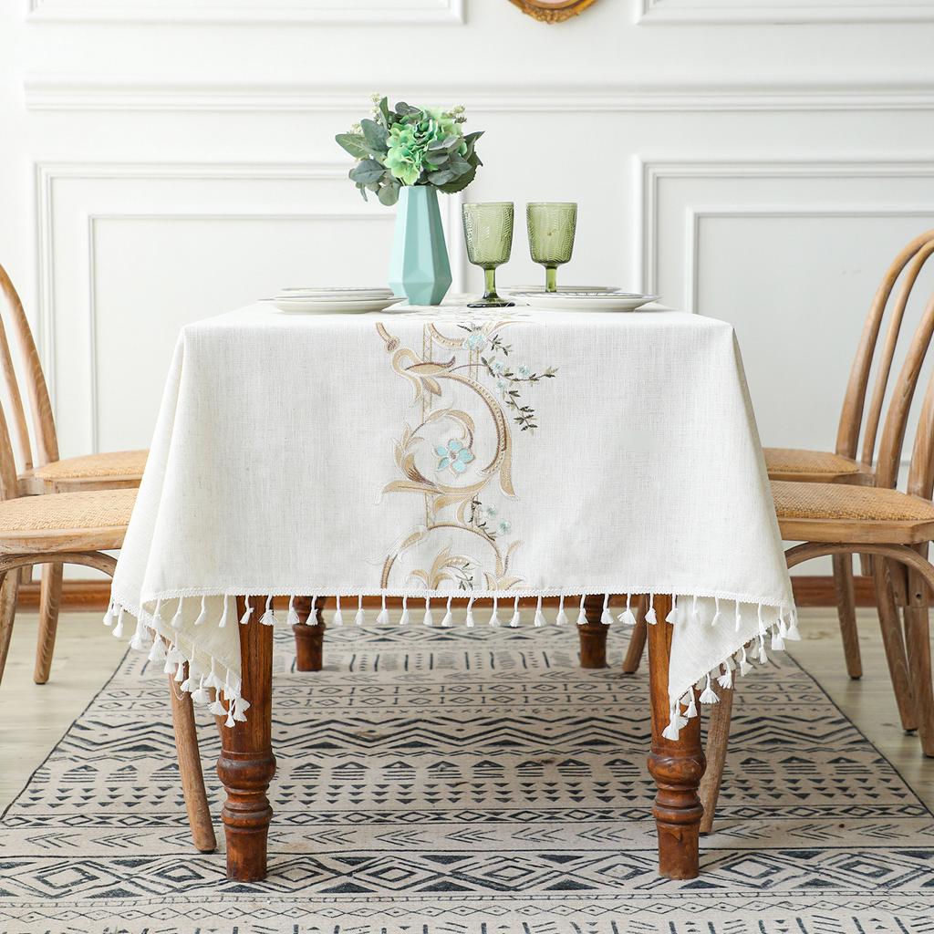 New Chinese Tablecloth Fabric Art Cotton Linen Simple Rectangular Dining Table Tassel Lace Tea Table Desk Tablecloth