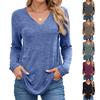 2025 Autumn and Winter New Solid Color V-neck Loose Long-sleeved T-shirt Top for Women