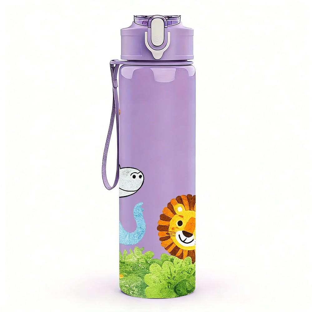 1PC Giraffe Lion Safari Animal Cartoon Print 750ml Color Plastic Sports Water Bottle Leakproof Flip Straw Lid Suitable for Sports Office Home Use