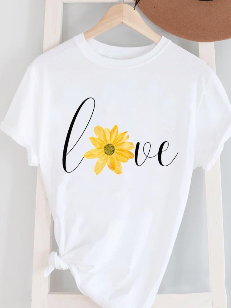 (Asian Size) Love Style 90s Cute Women's Top T Female Print Short Sleeve T-shirts Fashion O-neck Casual Clothing Graphic Tee