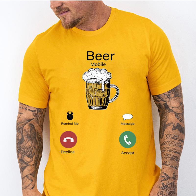 Creative Beer Call Print Loose Fashion Casual Short Sleeve Tshirt Modal Comfortable Top For Unisex