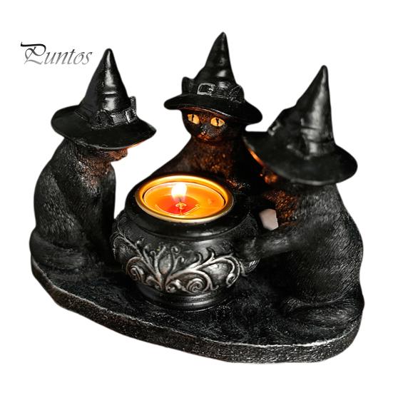 Подсвечник в виде черного кота, смоляной подсвечник в виде кошек на Хэллоуин с ведьмиными шляпами, винтажный подсвечник, настольное украшение, подарок для любителей кошек