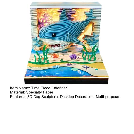 2026 Time Piece Calendar with LED Light 3D Dog Sticky Notes Tear Away Mini Desk Weekly Calendar Paper Craft Art Memo Pad Notepad Desktop Decoration
