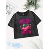 Casual Cotton Crop Tops Womens Love You Cherry Much Printing Washed T-Shirts Street Regular Fit  Sexy Clothes