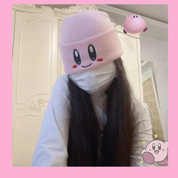 Kawaii Kirby Hat с милым лицом и глазами, теплая вязаная шапка для косплея, унисекс, шляпа для взрослых и детей, хип-хоп, осенне-зимний подарок, YSL