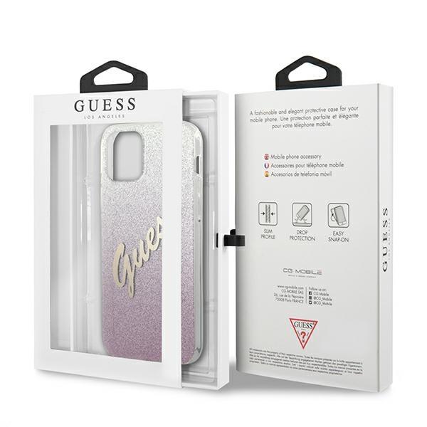 Guess Guhcp12Lpcuglspi Iphone 12 Pro Max6,7 Różowy/Pink Twarde Etui Brokatowy Gradientowy Skrypt