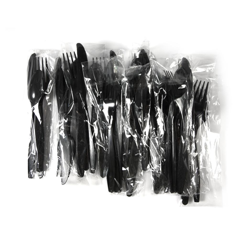 20 шт. в упаковке, черные пластиковые кухонные принадлежности из полипропилена, нож, ложка, вилка, одноразовые столовые приборы, принадлежности для дня рождения, барбекю, вечеринки