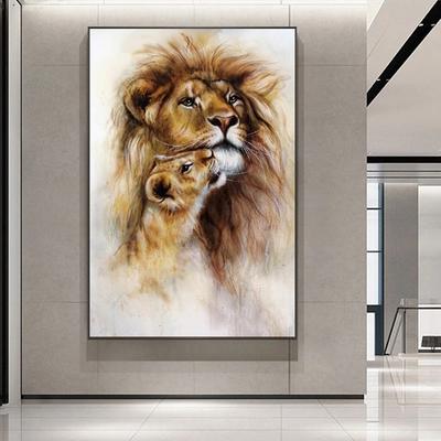 Скандинавские львы голова к голове желтая львица холст картины постеры с принтами настенные художественные картинки для декора гостиной Cuadros