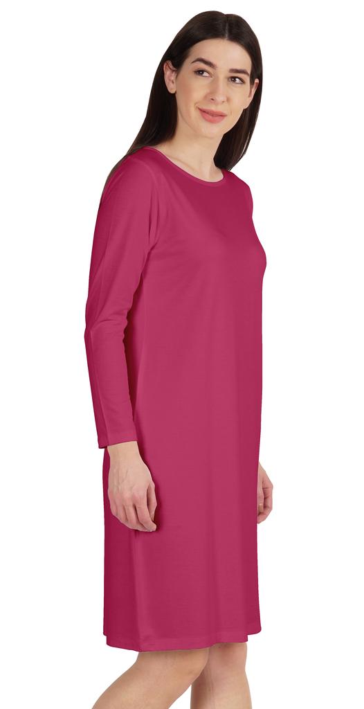 Inkmeso Knee Length Plain Dress Long Sleeve Boat Neck Tshirt Dress For Women