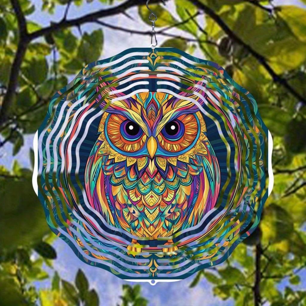 Яркий расписанный вручную колокольчик-ветер в виде совы, 3D металлический садовый декор, красочное подвесное украшение для улицы с поворотным крючком, идеально подходит для Дня благодарения