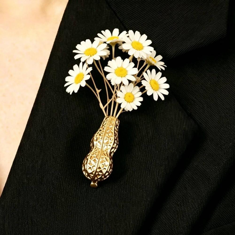 Vintage Bouquet Brooch Silver Vase Shape Brooch Bouquet Flower Holder Brooch Banquet