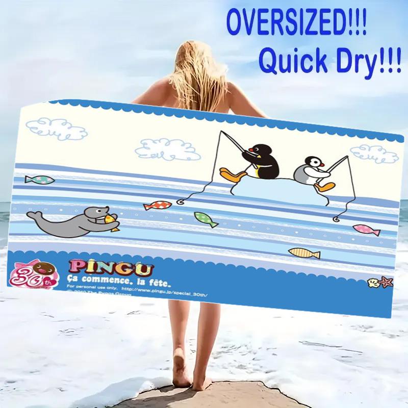 Pingu penguin Print Beach Towel, Large Soft Quick Dry Towel for Beach Camping Swimming