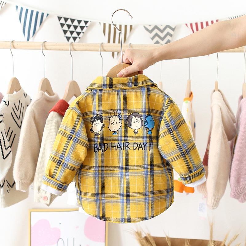 Boys Long Sleeve Plaid Button-Up Shirt for Spring and Autumn