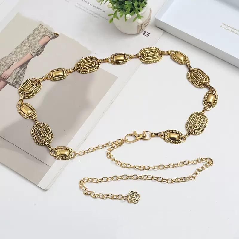 Retro Bohemian Ethnic Women Metal Waist Chain Accessories Decorative Carved Chain Belt Adjustable Waistband