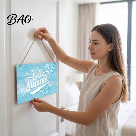 Hanging Wooden Sign for Front Door Summer Wood Door, Tropical Beach Welcome Coastal Style Terrace Decor Sign, Rustic Hanger Home Porch Wall
