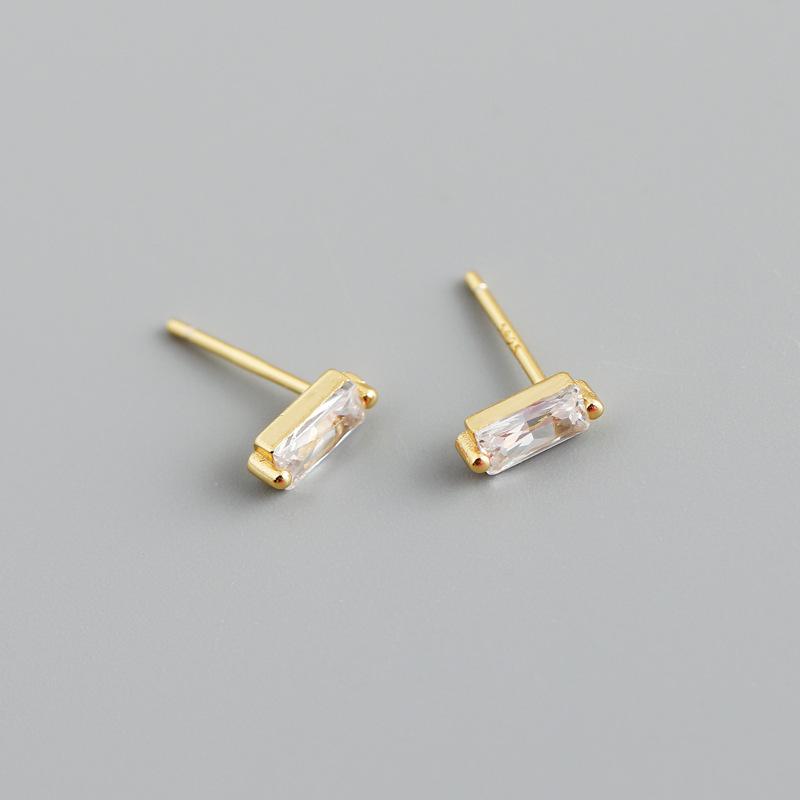 WANTME 925 Silver Colorful Square Shiny Zircon Beads Piercing Stud Earrings for Women Fashion Gothic Exquisite Jewelry
