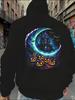Men's Oversized Y2K Streetwear Hoodie - Neon Glow Haunted House & Pumpkin Print Cotton Blend Loose Fit Pullover for Halloween Cost
