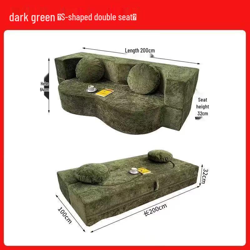 Dual-Purpose Foldable Fabric Sofa Bed for Three
