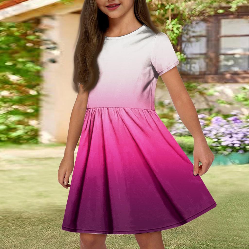 Летнее платье для девочек, однотонное платье без рукавов с принтом и карманом, повседневное платье, вечернее платье с короткими рукавами