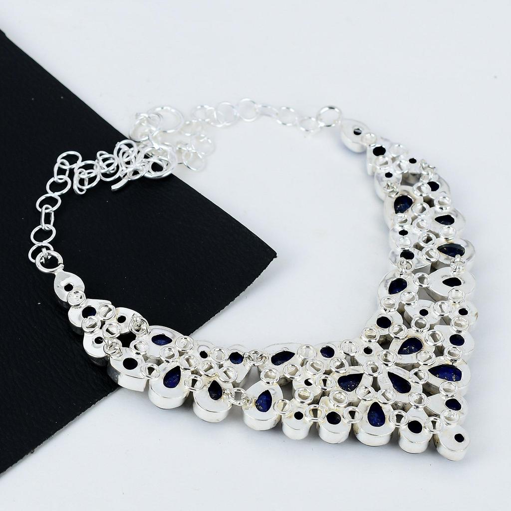 Natural Lapis Lazuli Gemstone Handmade 925 Sterling Silver Electroform Necklace,Lapis Lazuli Silver For Wife Unisex Necklace Birthday Gifts