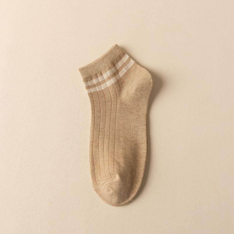 Мужские весенне-летние новые простые спортивные хлопковые дышащие влагоотводящие носки-подследники с двумя полосками