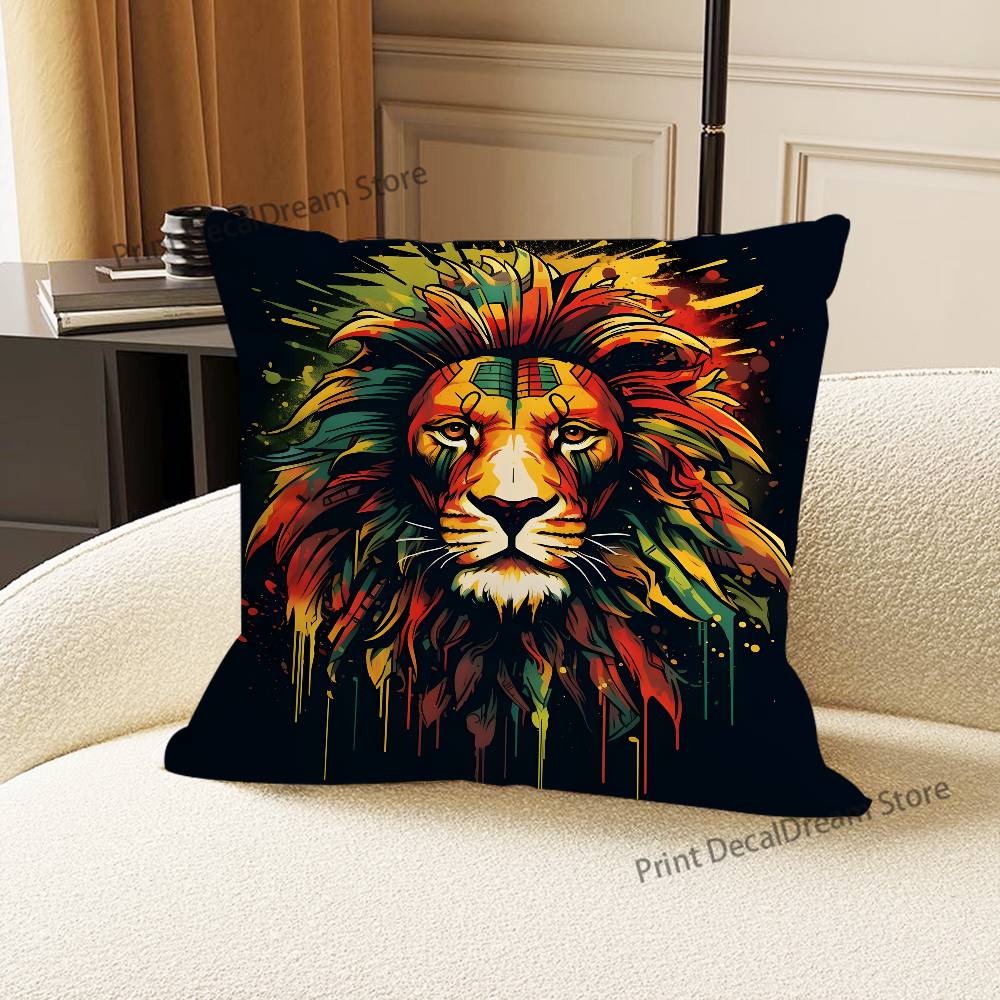 R-Rastafari Lion Logo Cushion For Bedroom Car Coffee Shop Room and Living Room Sofa Decorative Pillow Cover Case
