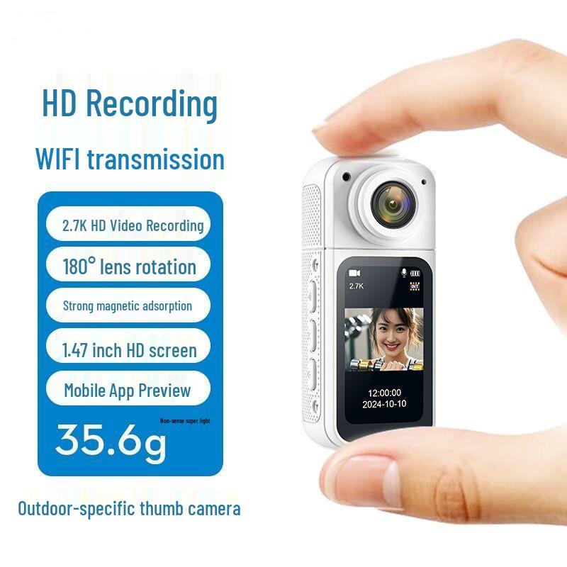 Magnetic 2.7K Night Vision Action Camera with Image Stabilization - Wearable Outdoor Thumb Camera for Cycling