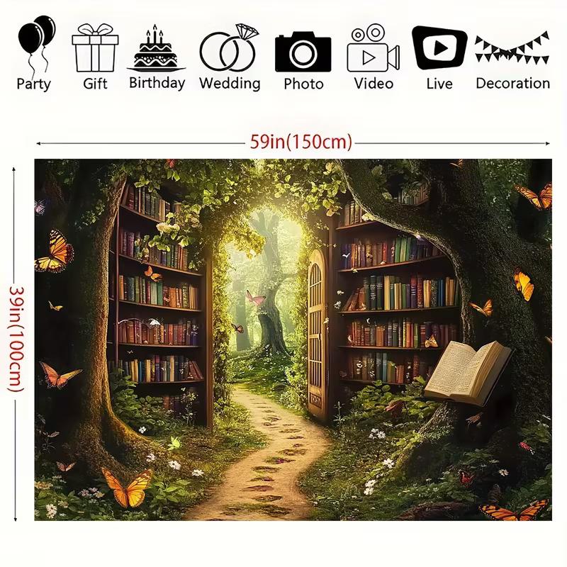 2D Whimsical Book & Butterfly Forest Photography Background