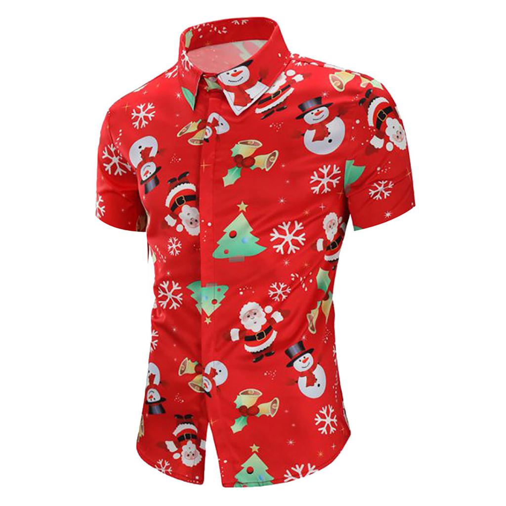 Men Casual Snowflakes Christmas Deer Printed Christmas Shirt Top Blouse